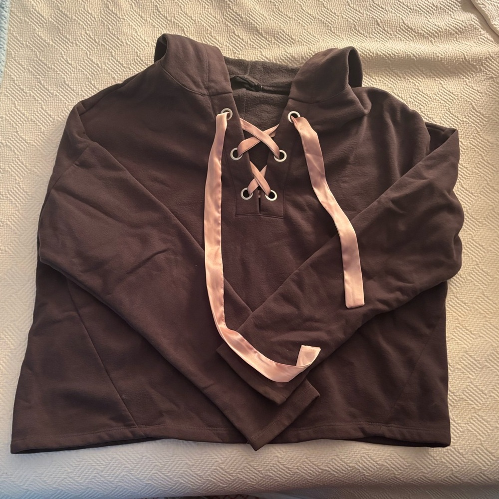 Urban Outfitters Brown Hoodie with Pink Laces